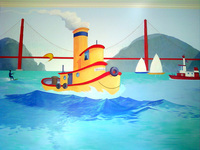 San Francisco Bay tugboat mural, Pacific Heights, 10x14 ft