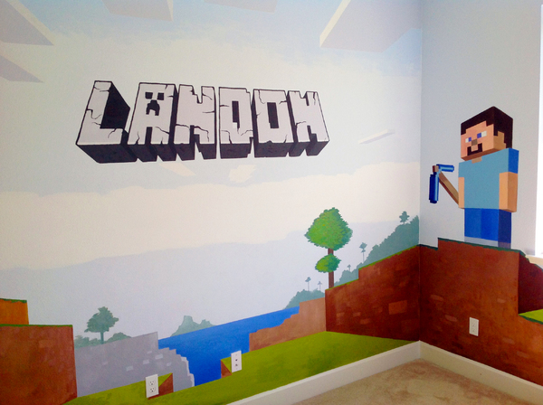 LANDON'S MINECRAFT ROOM : themed rooms : children's murals, landscape murals | Scott Willis Murals | Bay Area | San Francisco | San Jose | Oakland  | Peninsula