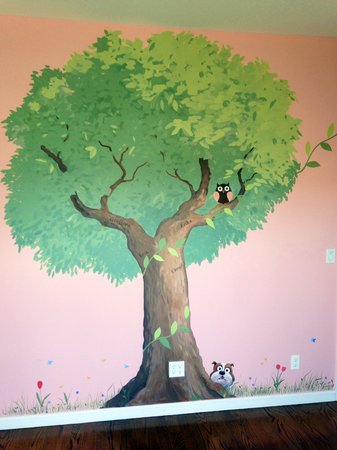 Sasha's (the dog) surprise : off the wall : children's murals, landscape murals | Scott Willis Murals | Bay Area | San Francisco | San Jose | Oakland  | Peninsula