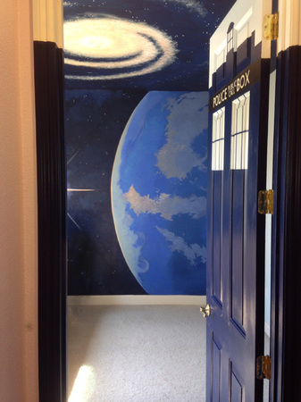 Dr. Who room, TARDIS, sunrise and Milky Way : murals : children's murals, landscape murals | Scott Willis Murals | Bay Area | San Francisco | San Jose | Oakland  | Peninsula