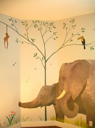 JUNGLE ROOM elephants and tree : themed rooms : children's murals, landscape murals | Scott Willis Murals | Bay Area | San Francisco | San Jose | Oakland  | Peninsula