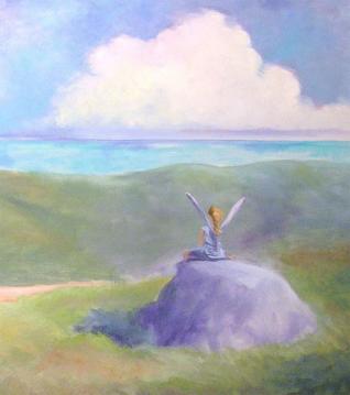 fairy on rock, 3x2 ft : canvases : children's murals, landscape murals | Scott Willis Murals | Bay Area | San Francisco | San Jose | Oakland  | Peninsula