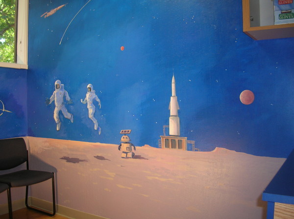 SPACE ROOM astronauts and robot : themed rooms : children's murals, landscape murals | Scott Willis Murals | Bay Area | San Francisco | San Jose | Oakland  | Peninsula