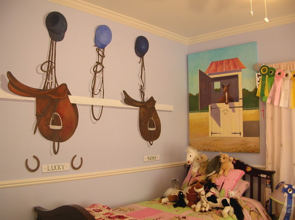 HANNAH'S EQUESTRIAN ROOM trompe l'oeil wall and painted canvas : themed rooms : children's murals, landscape murals | Scott Willis Murals | Bay Area | San Francisco | San Jose | Oakland  | Peninsula